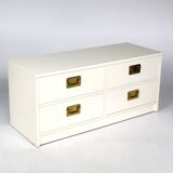 White lacquered chest of drawers and brass handles, 1970s