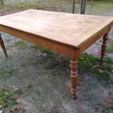 Cherry farm table, turned legs, 2 extensions