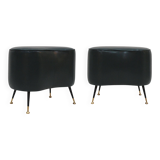 Pair of Italian Footstools in Solid Wood and Green Faux Leather, Italy, 1960s