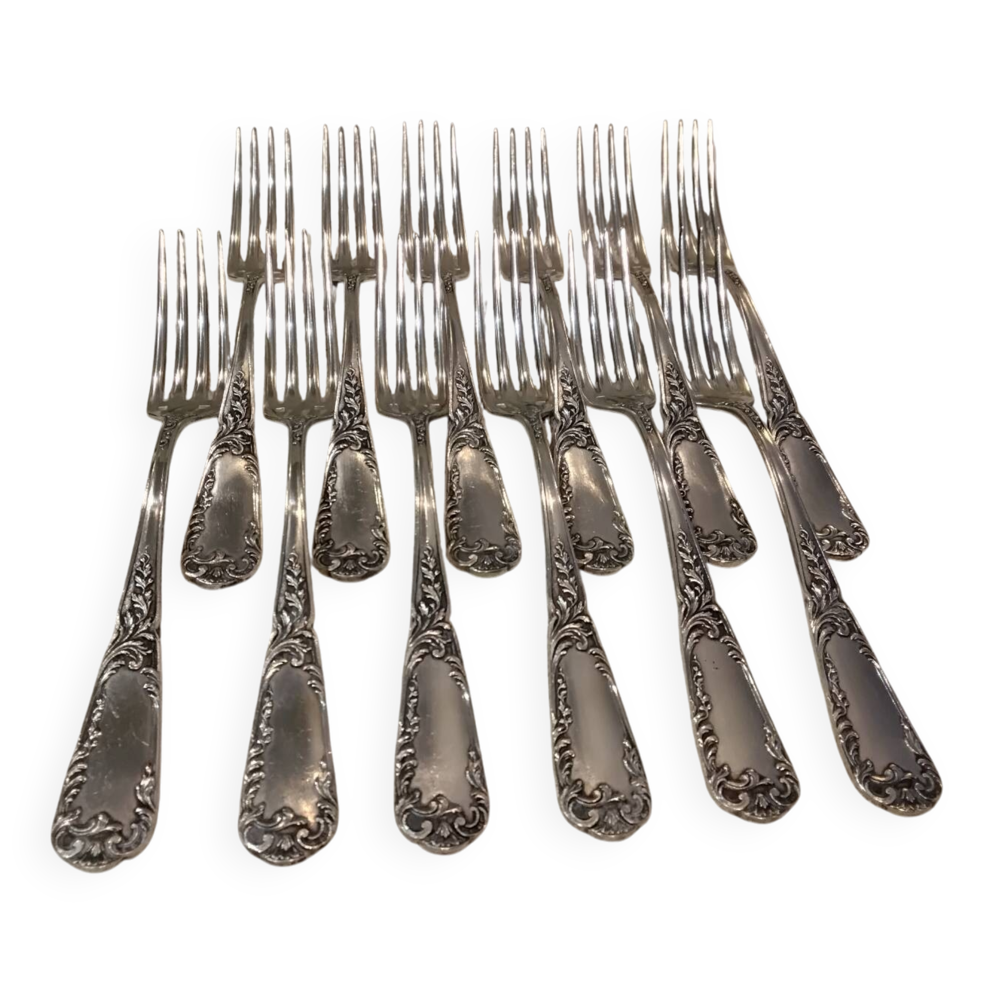 12 silver-plated metal dessert forks SFAM rocaille 19.1cm