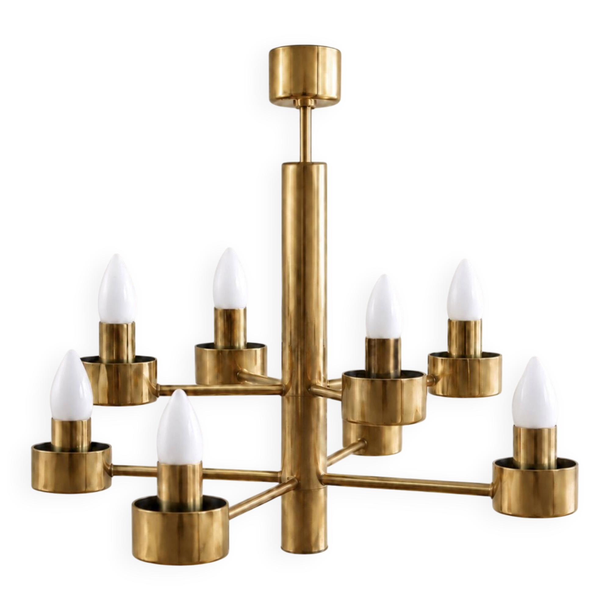 Eight-light chandelier in solid brass by Gaetano Sciolari, Italy, year