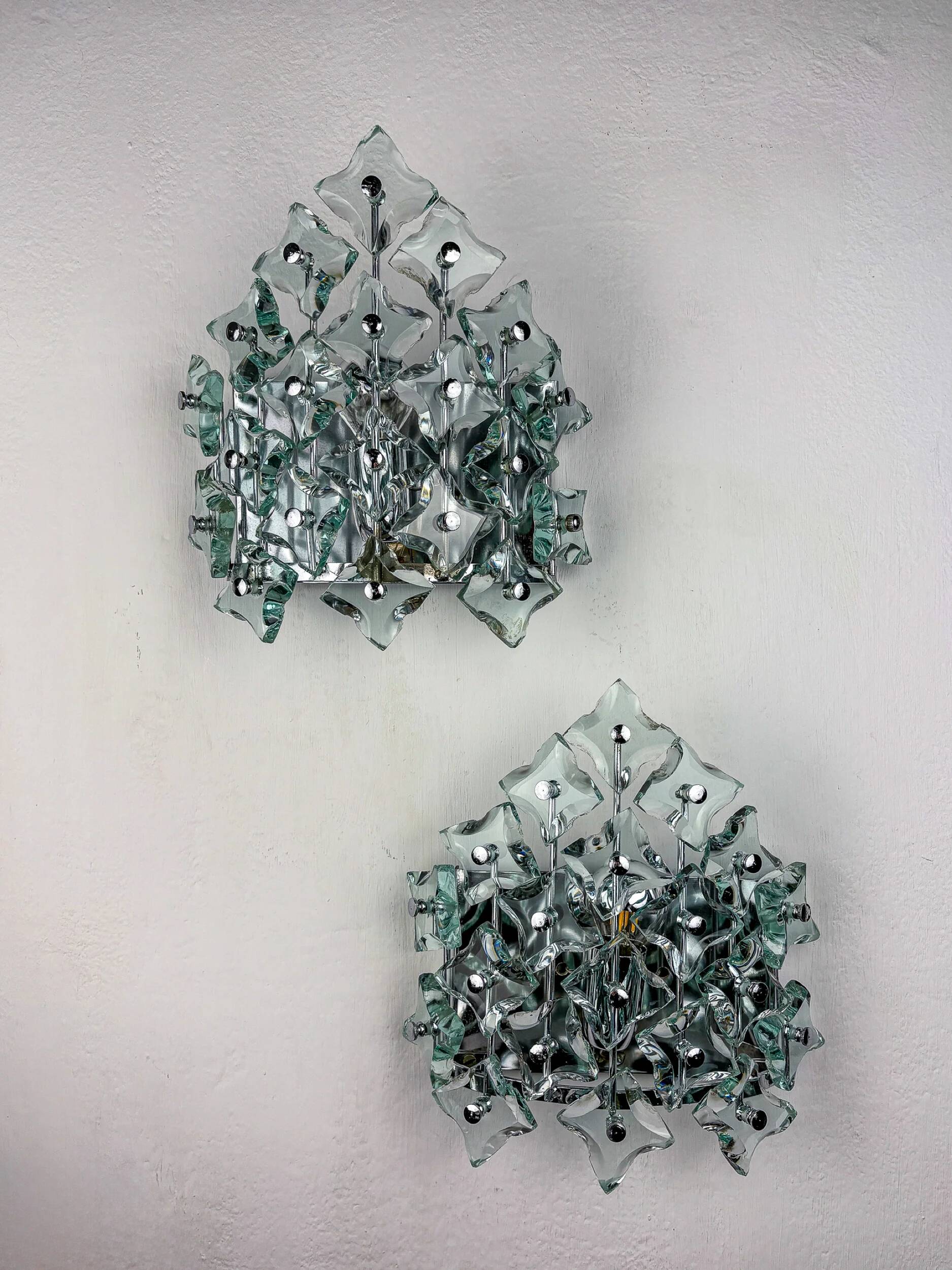 Pair of Murano cut glass wall sconces, Italy, 1970s