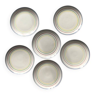 Set of 6 four-color dessert plates gien france