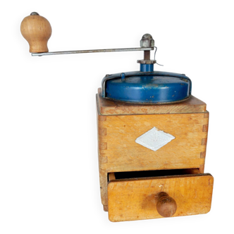 Manual coffee grinder coffee grinder vintage blue metal and wood