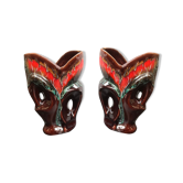 Pair of old Vallauris multi-colored ceramic vase + 2 vintage handles