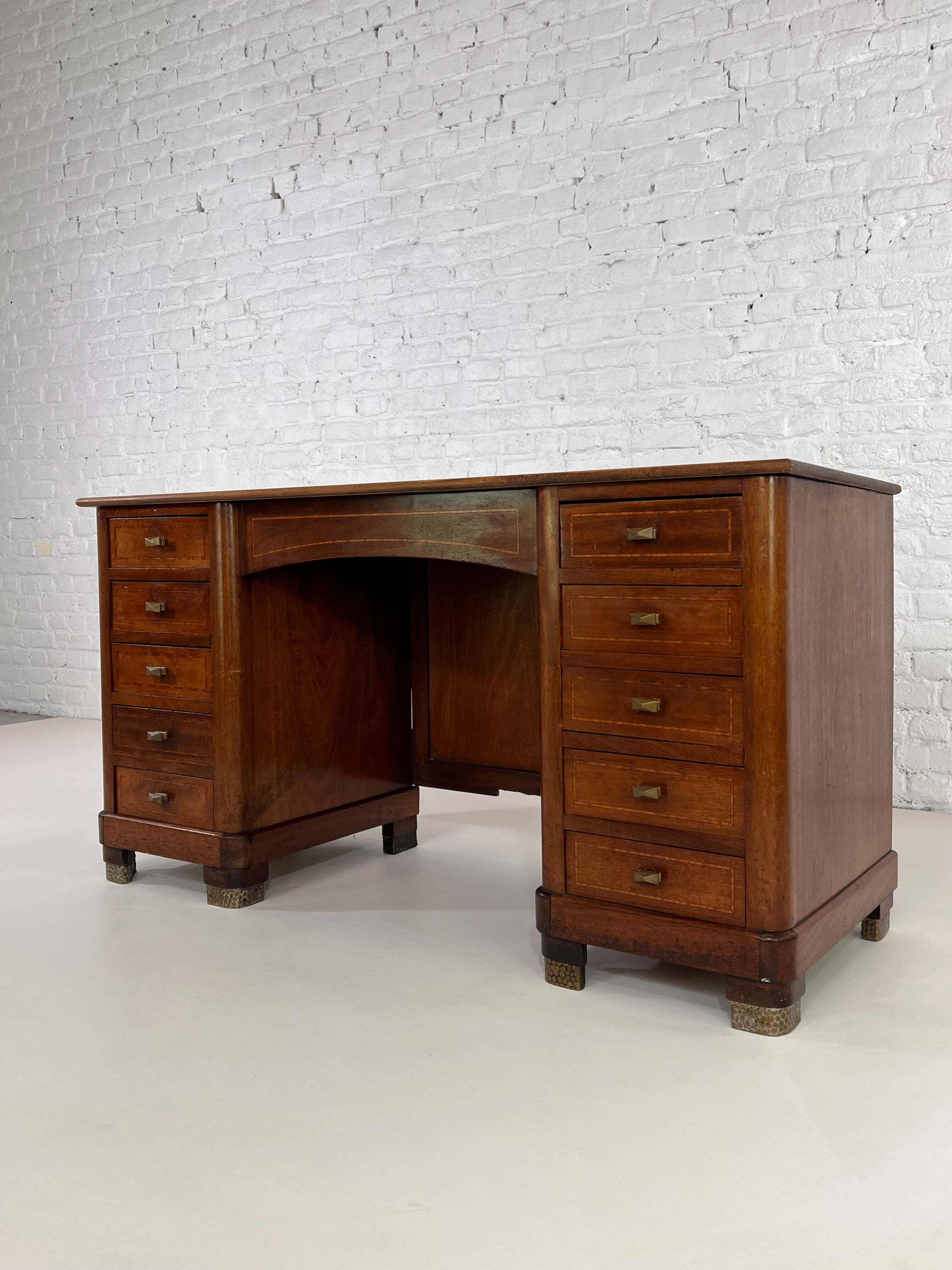 Old office 40s - 50s in wood, marquetry and brass