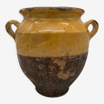 Ancien pot à confit en terre cuite jaune vernissé XIX eme