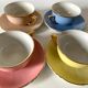 4 tasses à café en faïence couleurs pastel