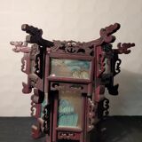 Carved wooden lantern and painted glass - China, Late 19th century