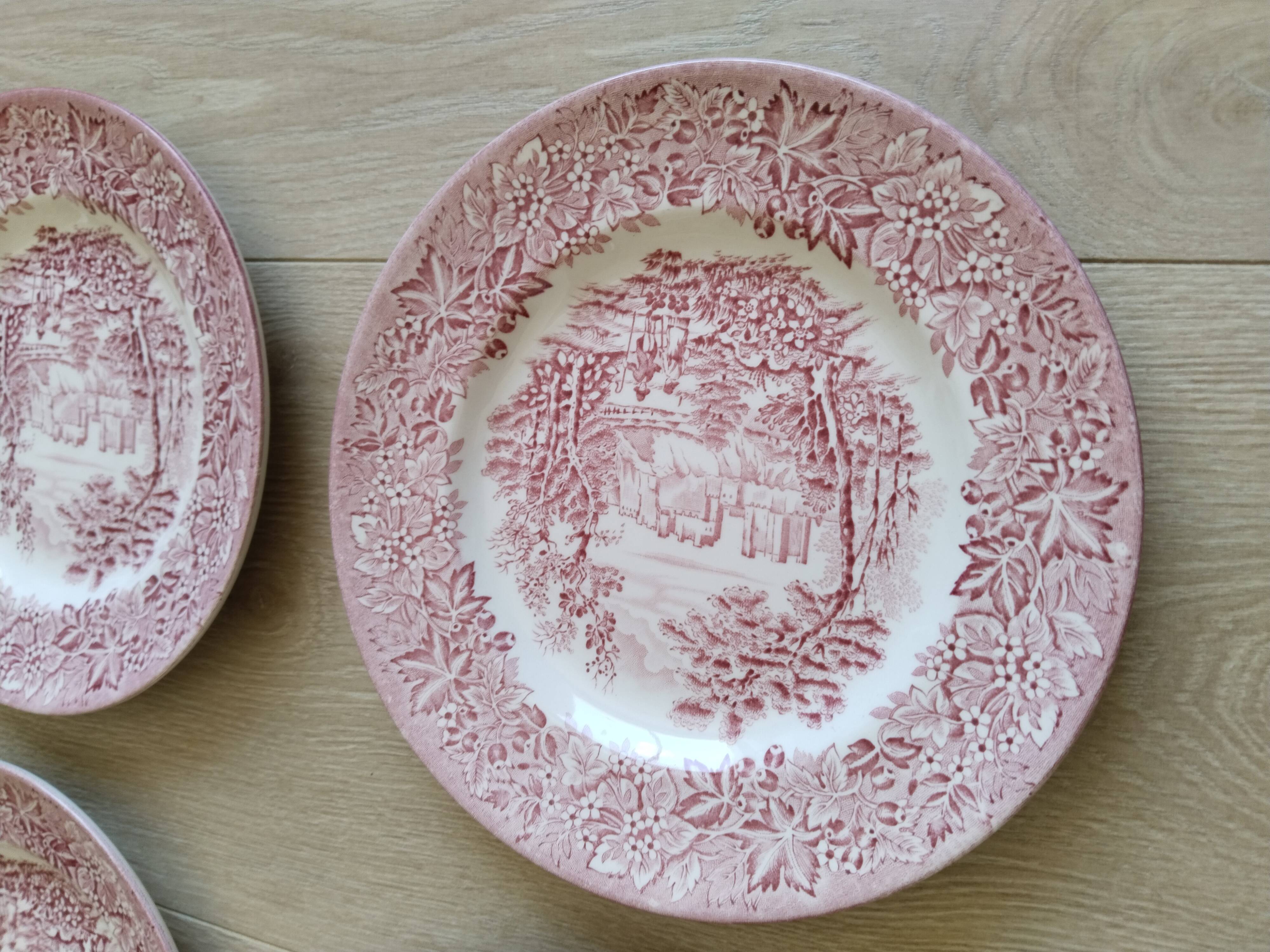 6 Dessert plates in red English porcelain, England
