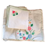Large white map with colored flower insertion and embroidery.