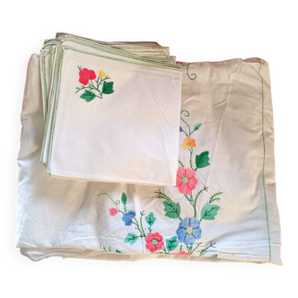 Large white map with colored flower insertion and embroidery.