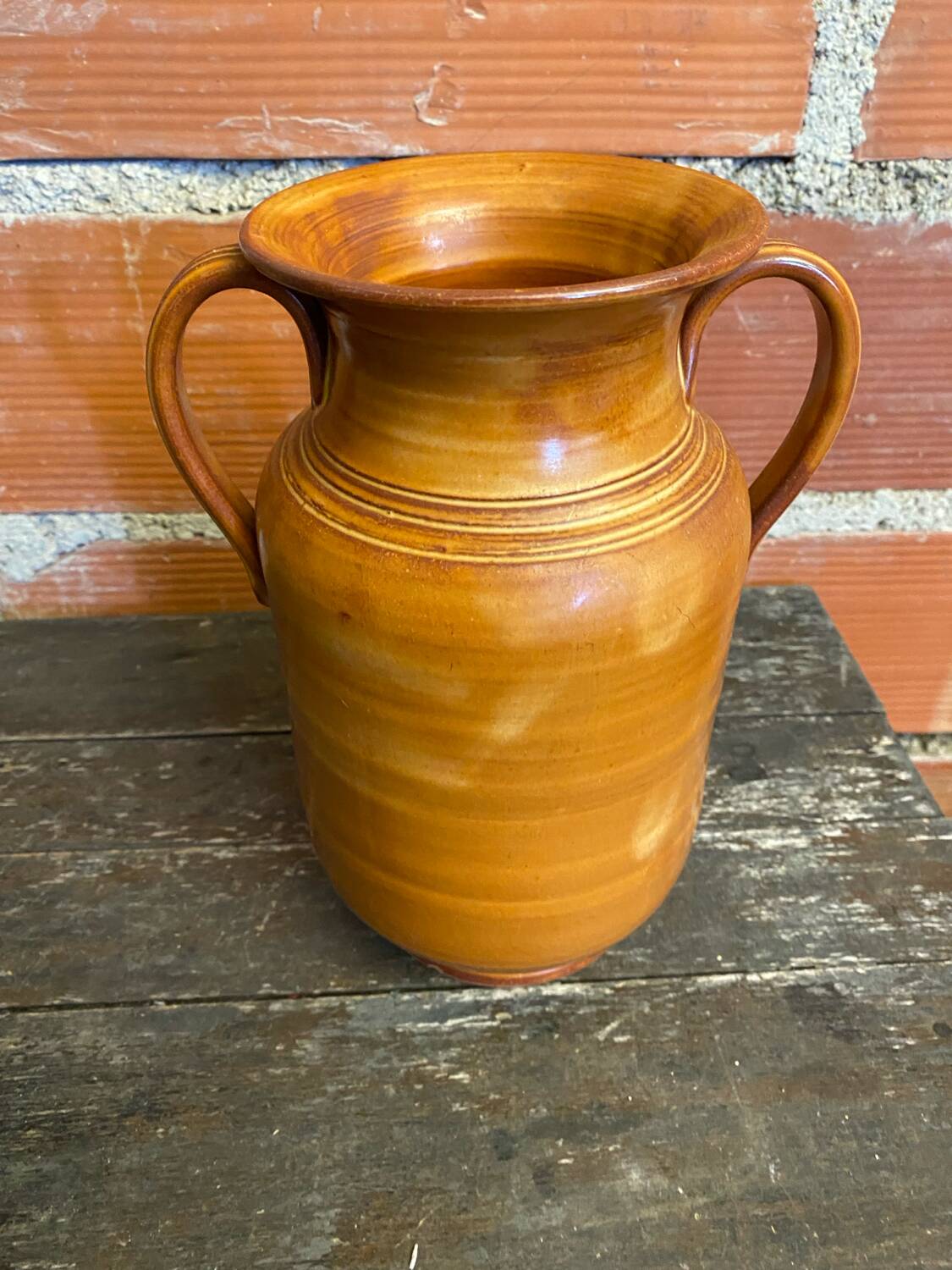 Vintage Beige Ceramic Handled Vase from the 1970s