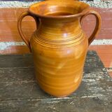 Vintage Beige Ceramic Handled Vase from the 1970s