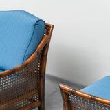 Pair of vintage armchairs in bamboo and Vienna straw 1960s modernism