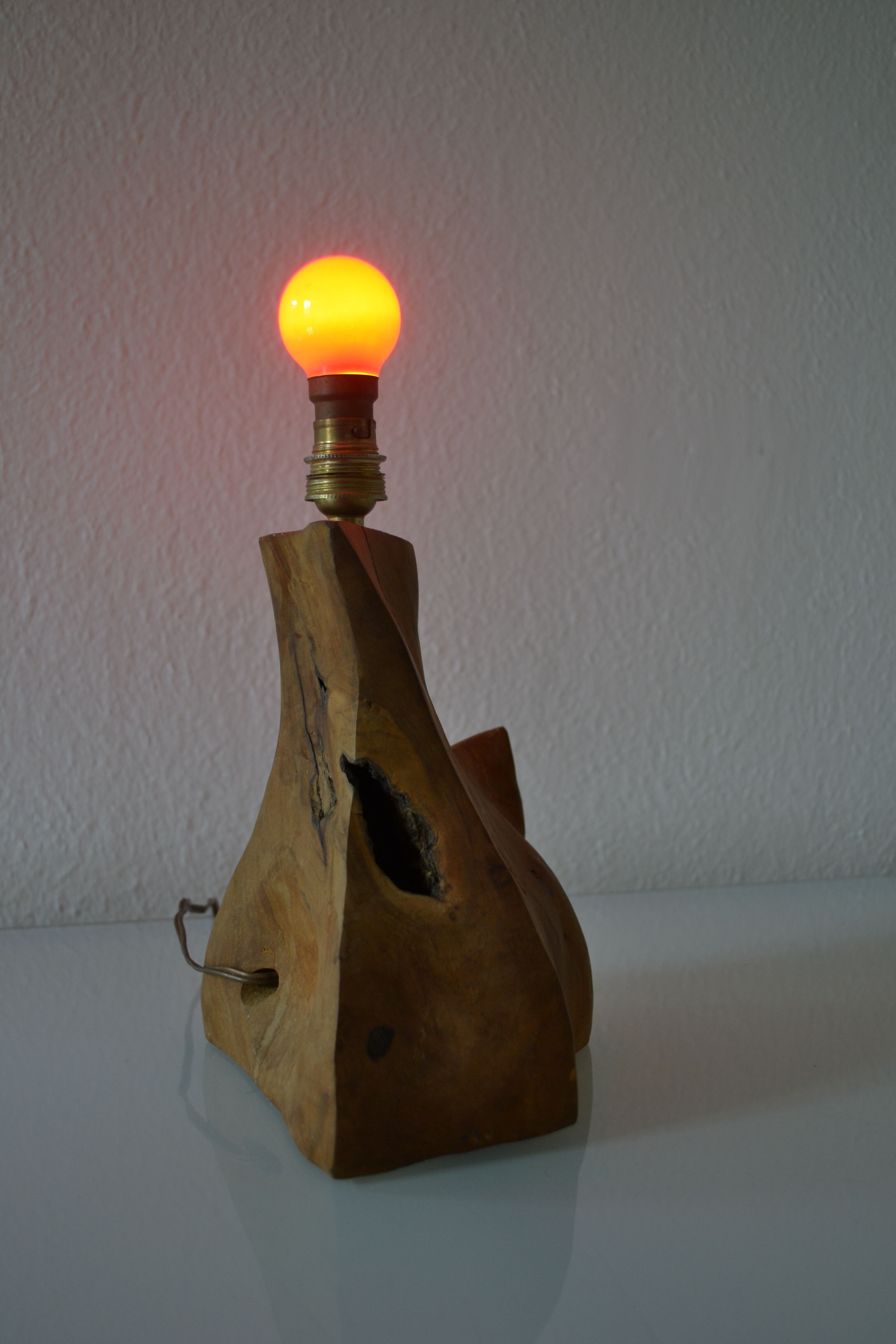 Modernist brutalist lamp free form years 60 olive wood