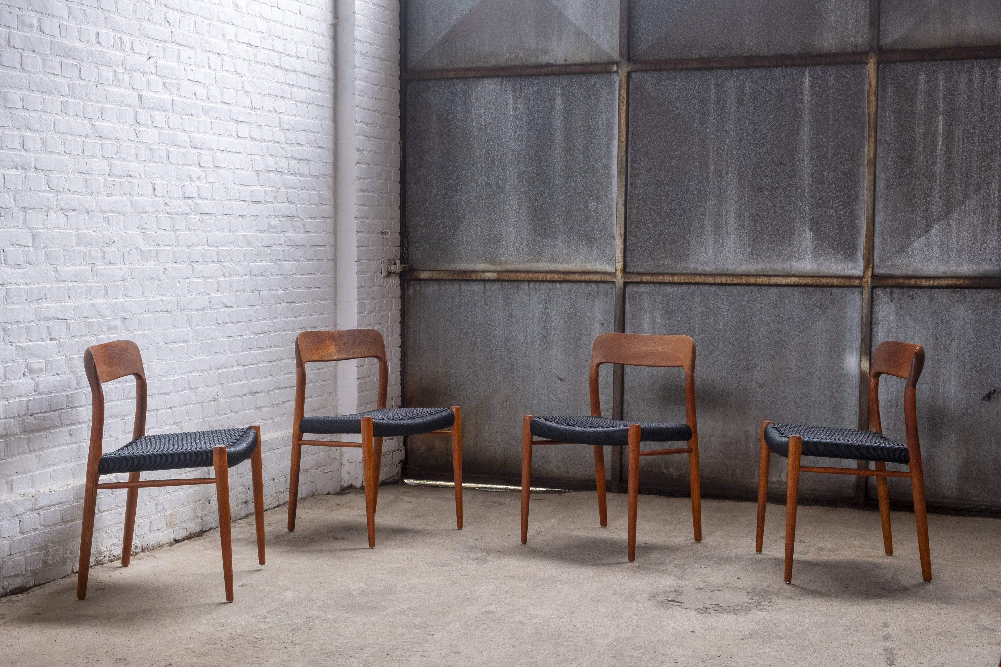 4x Niels Otto Møller Model 75 Teak Chair, 1960s Denmark