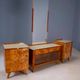Vintage dressing table with burl veneer, large mirror and storage cabinets