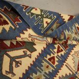 Turkish Antique Kilim Runner Blue Geometric Tribal Hallway Rug 90 x 142 cm