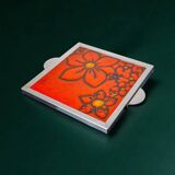 Space age floral red ceramic trivet, Spain, 1970s