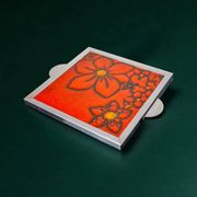 Space age floral red ceramic trivet, Spain, 1970s