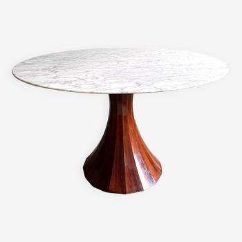 Table à manger en marbre avec base en palissandre