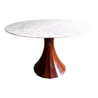 Marble dining table with rosewood base
