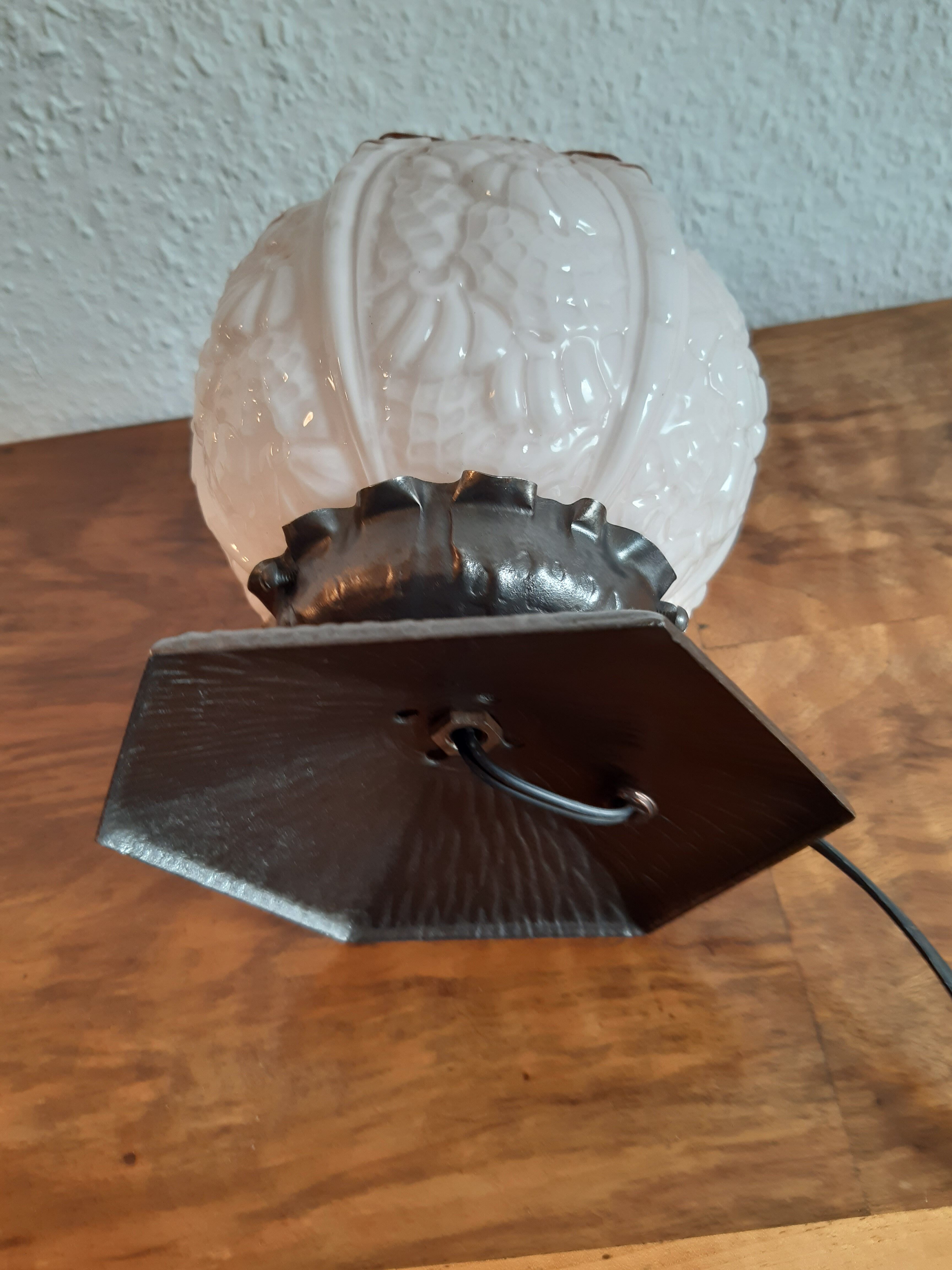 Old little lamp art deco light ball molded glass rosé