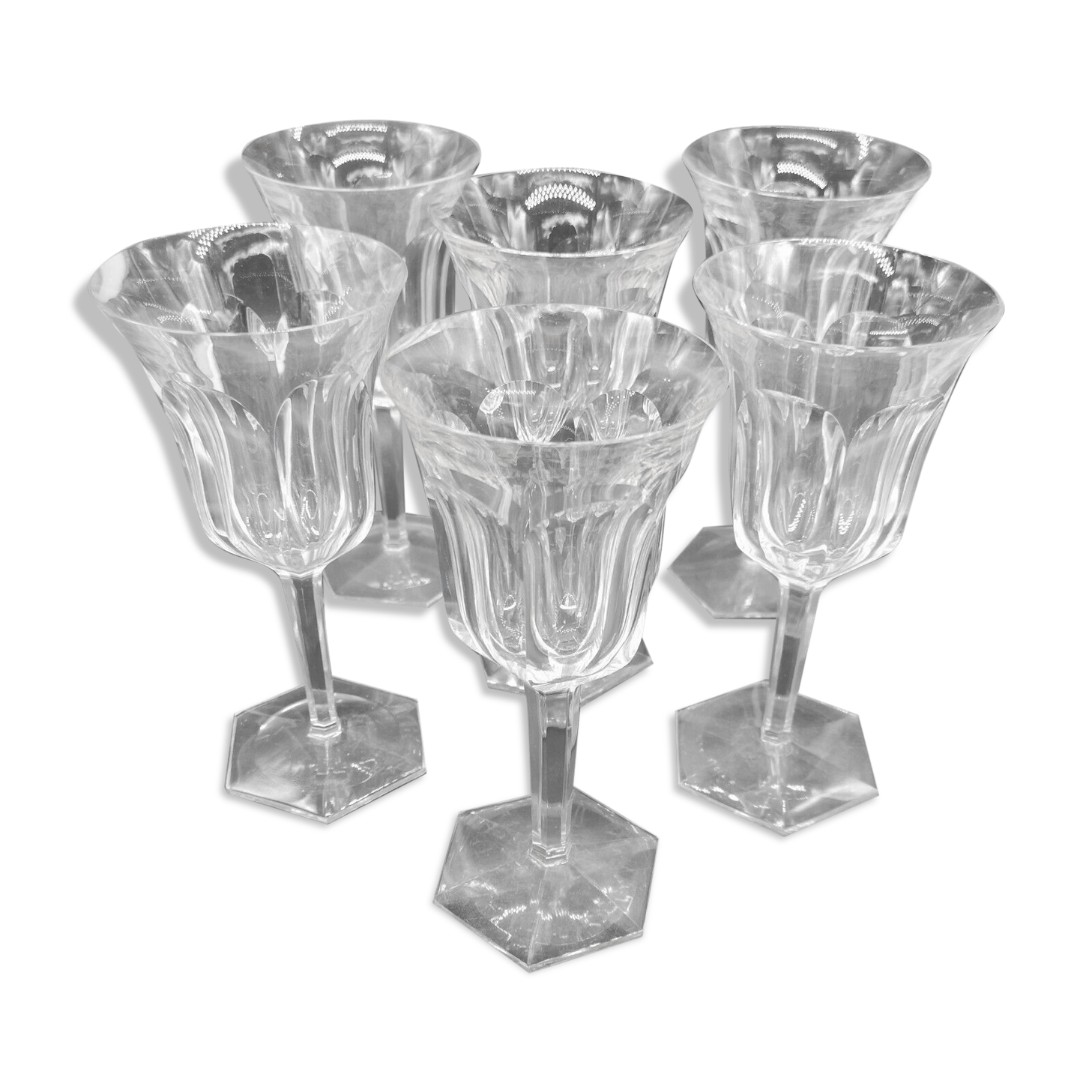 Series of 6 baccarat model malmaison crystal glasses