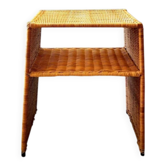 Wicker bedside table or side table from the 1960s.