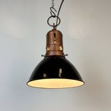 Industrial Italian Black Enamel Factory Lamp with Iron Top, 1950s