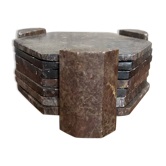 Set of 6 Antique Marble Slatted Coasters + Vintage Tripod Stand #B670