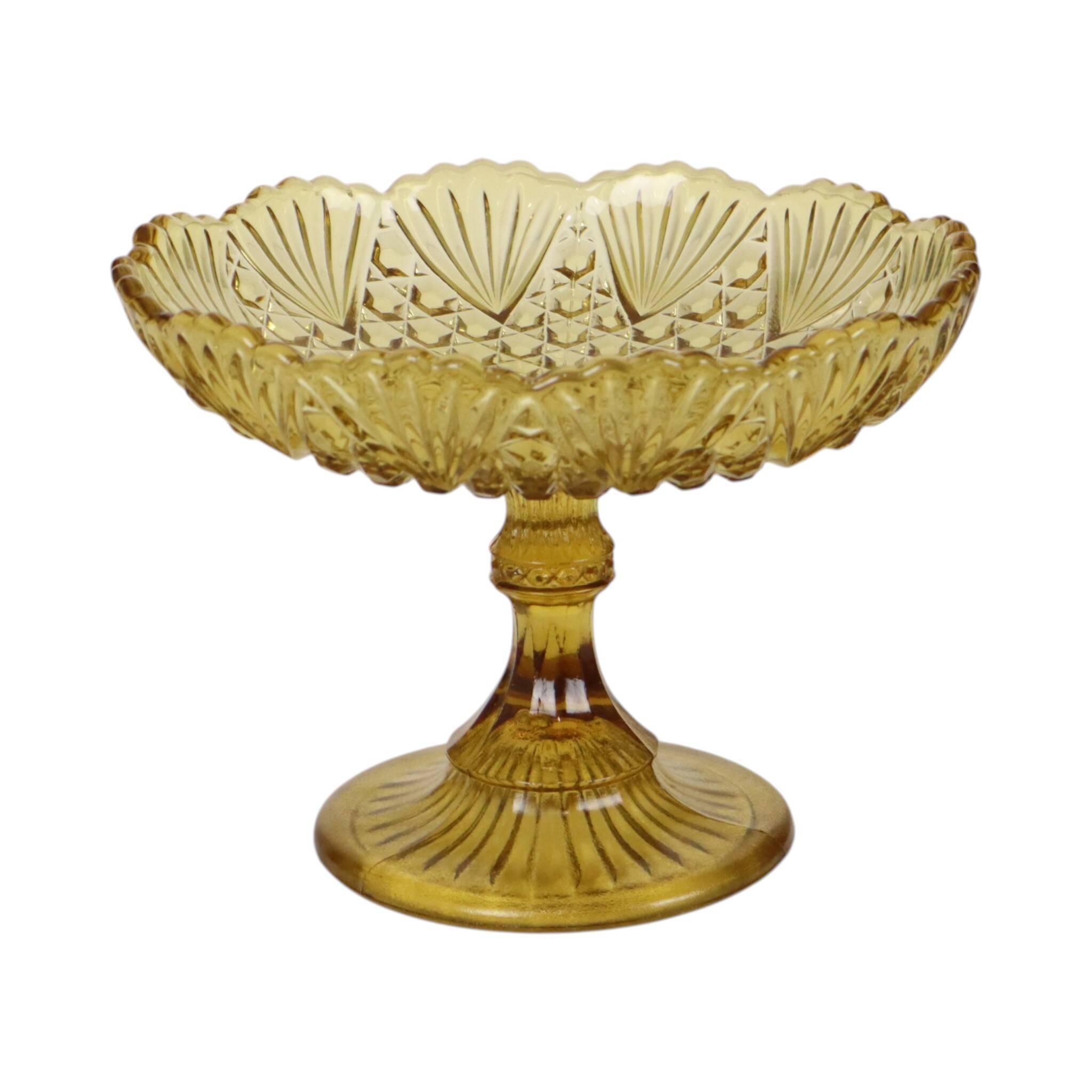 Art Deco Amber Depression Glass Tall Fruit Bowl 17cm