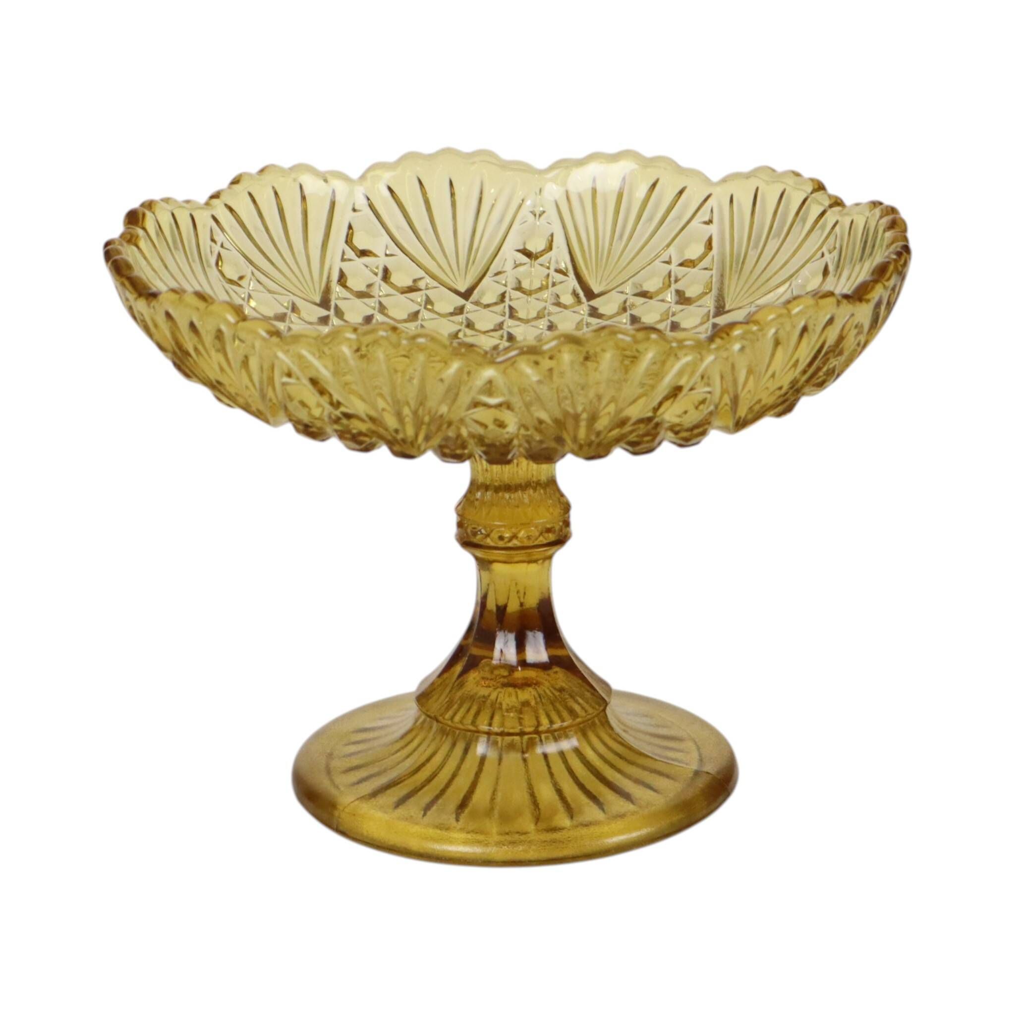 Art Deco Amber Depression Glass Tall Fruit Bowl 17cm