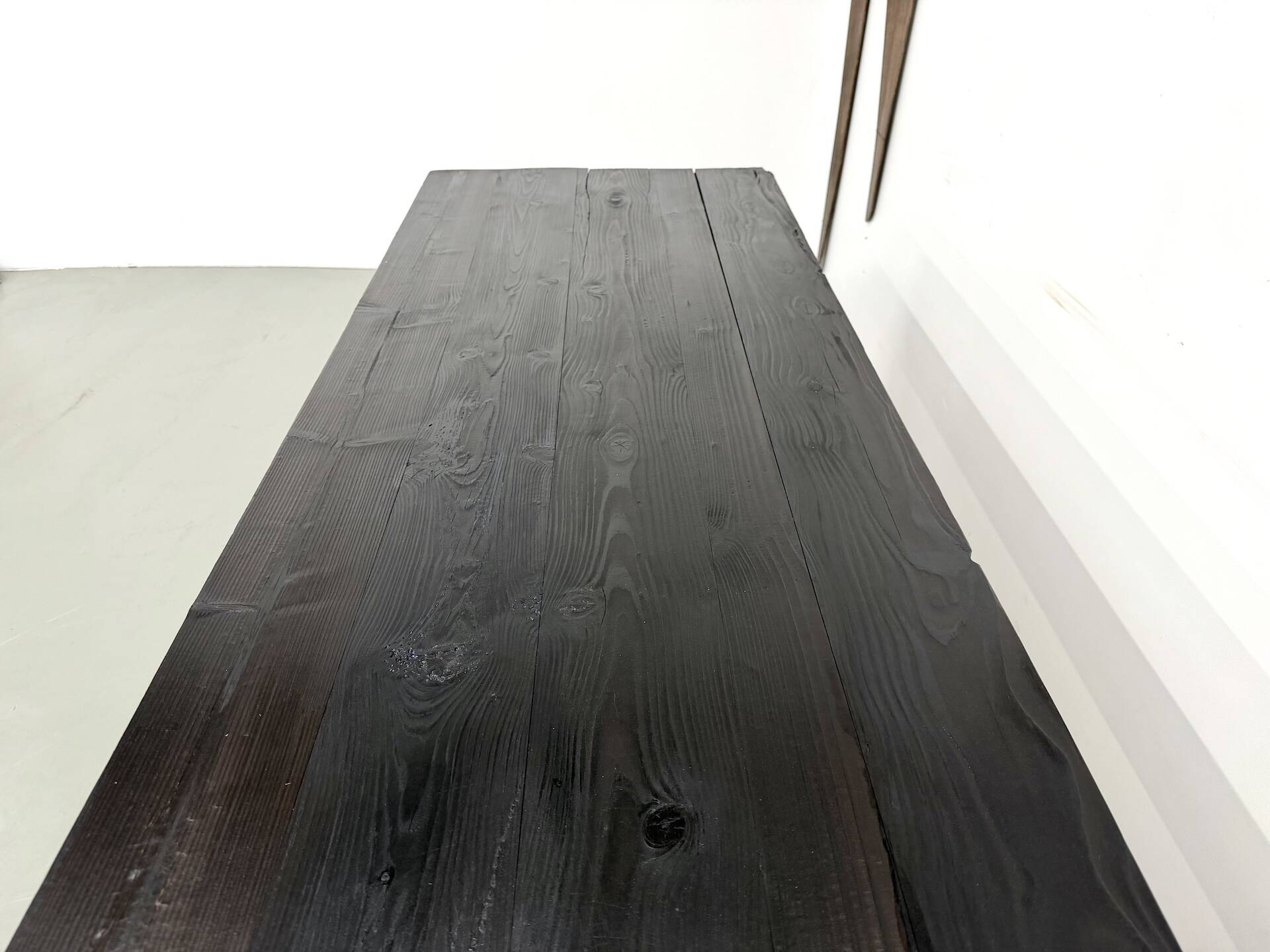 Large 1950s Farm Table in Burnt Wood (Shou Sugi Ban) – L245 cm