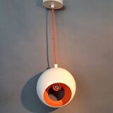White openwork pendant light with orange interior 1970/1980.