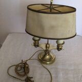 Old golden brass hot water bottle lamp with 2 arms of light