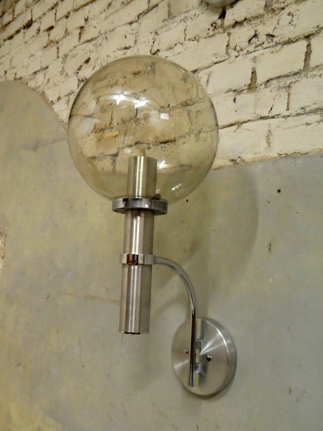chrome & smoked glass wall light, 1970