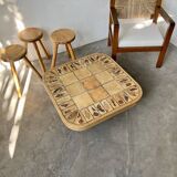 Table basse Roger Capron, modèle Herbiers en hêtre massif, format carré