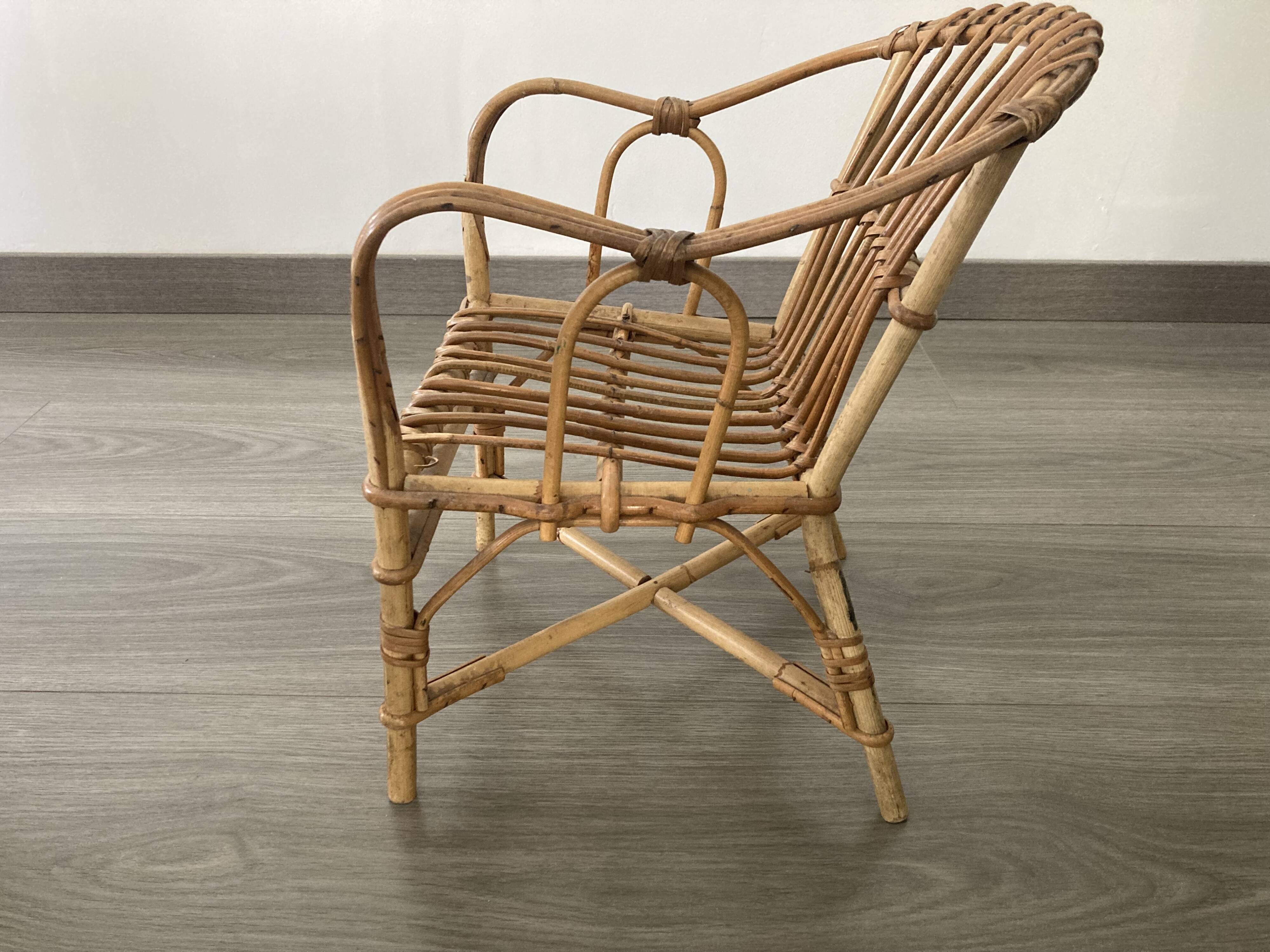 Chaise Fauteuil en rotin enfants 1960