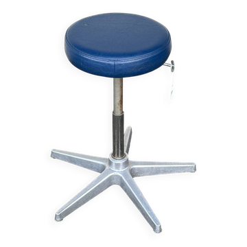 Office stool - Vintage - Furniture - Blue faux leather seat