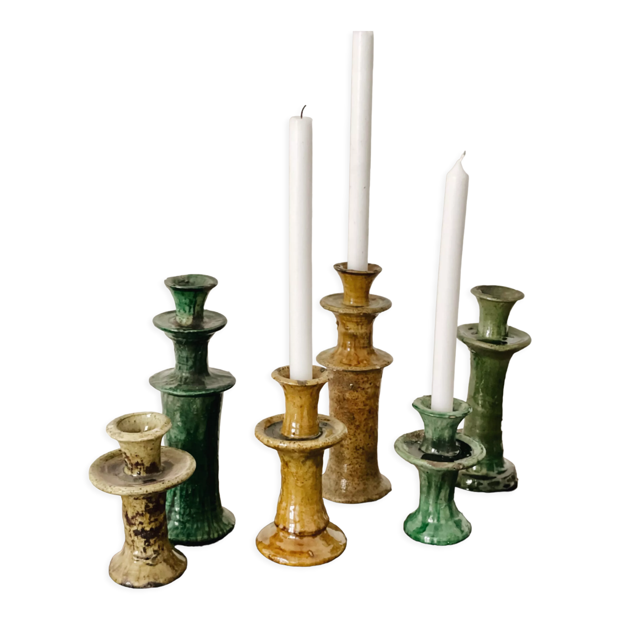 Tamegroute candlestick candlestick green glazed ceramic S H15 cm