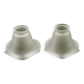 Set of 2 French Mid-Century Frilled White Glass Chandelier Shades