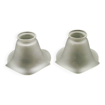 Set of 2 French Mid-Century Frilled White Glass Chandelier Shades