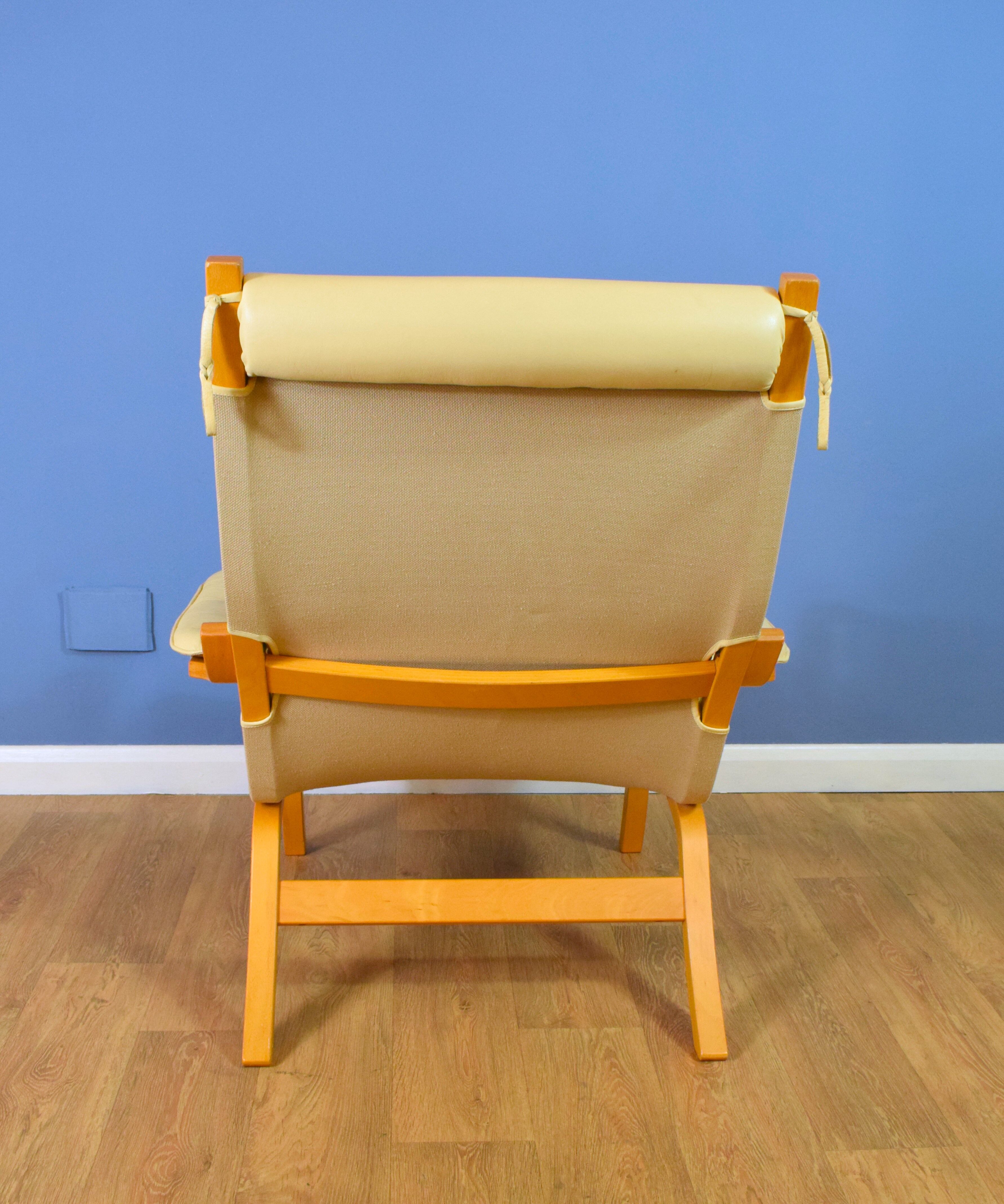Mid Century Retro Danish Cream Leather Lounge Armchair (2 available) 1970s