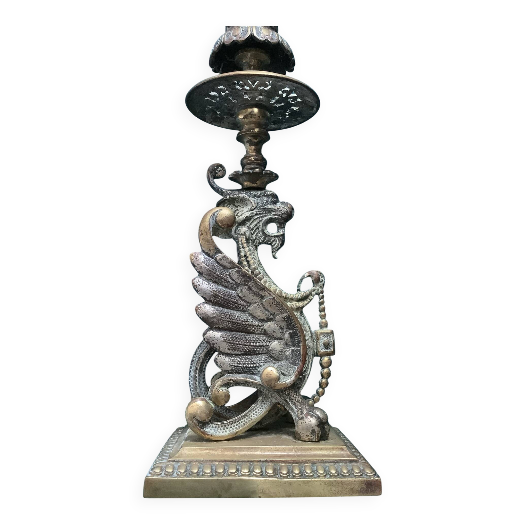 Chandelier ancien Bronze doré Dragon ailé