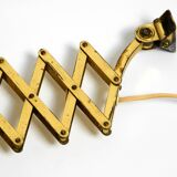 1950s brass extendable scissor wall lamp with aluminum diabolo shade in red