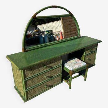 Rattan and green wicker dressing table