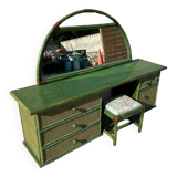 Rattan and green wicker dressing table