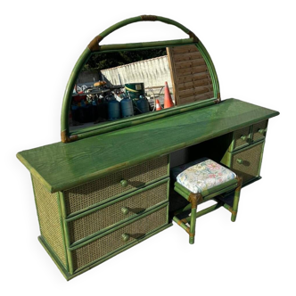 Rattan and green wicker dressing table